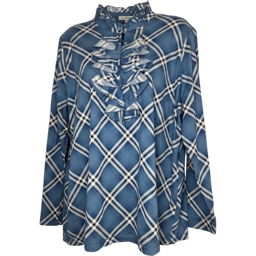 Lauren Ralph Lauren Plaid Long sleeve Tunic Ruffle Top Snap buttons Boho Size 2X